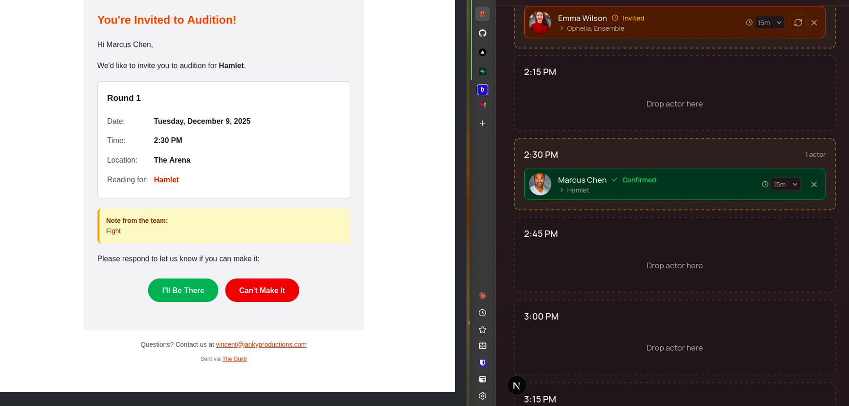Send callback invitations with confirm/decline