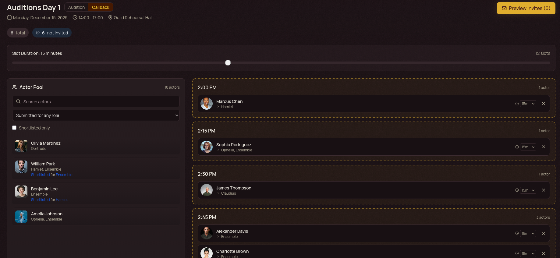 Schedule callbacks and manage invites
